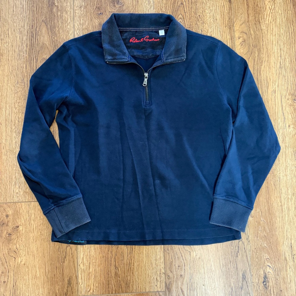 Robert Graham Navy Blue 100% Cotton Quarter Zip Pullover Sweatshirt Mens Small